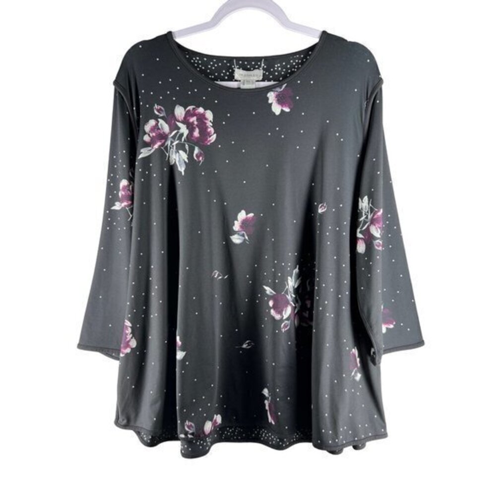 Multiples Womens Tops Size Petite XL Floral Polka Dot Reversible